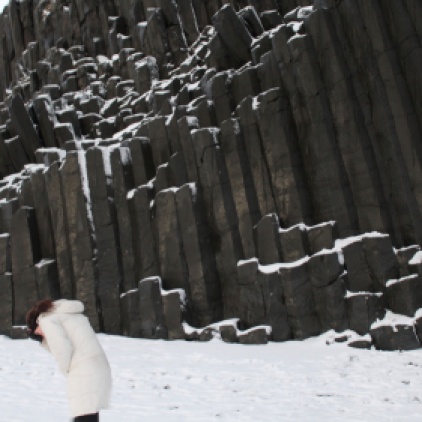 black sand beach and basalt columns in Iceland